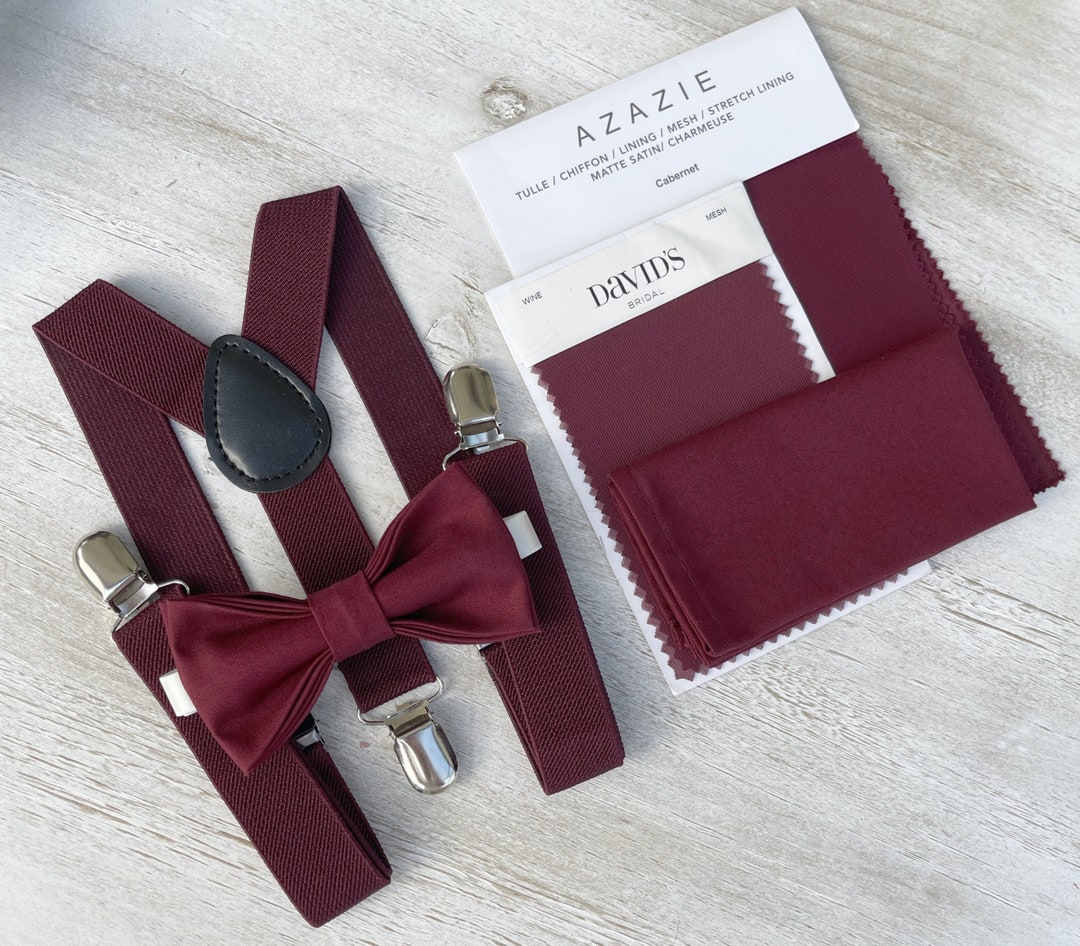 Ensemble Nœud Papillon Et Bretelles Pour Garçon – Rouge Vin, Réglable, Pour Mariage Ou Fête – Enfants 1-9 Ans