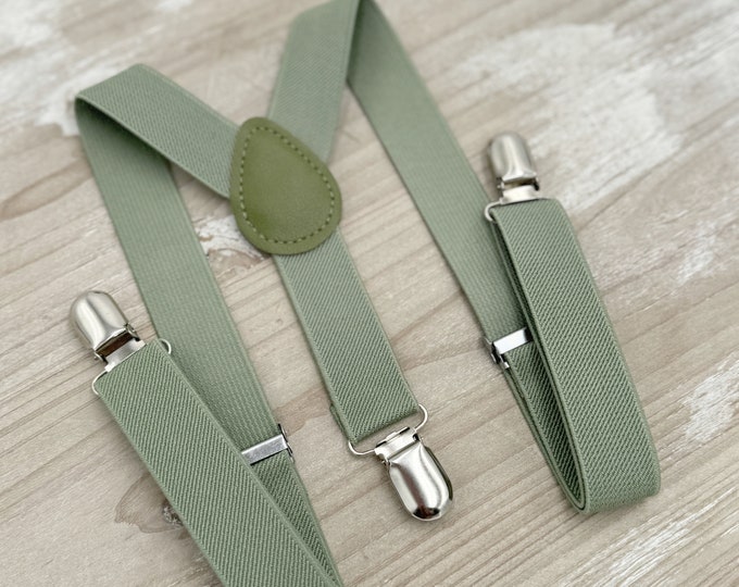 Moss Suspenders, Groomsmen Gift, Green Ring Bearer Braces, Boho Rustic Wedding, Formal Wedding Party, Ring Bearer Outfit
