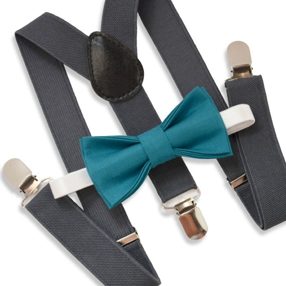 Bow Tie & Suspenders SET / OASIS Teal Blue Bow Tie / Charcoal Etsy