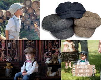 Chapeau gavroche pour homme, casquette Applejack pour garçon, casquette plate rustique marron havane noir gris marine rouge, chapeau pour nouveau-né, chapeau de garçon d'honneur mariage