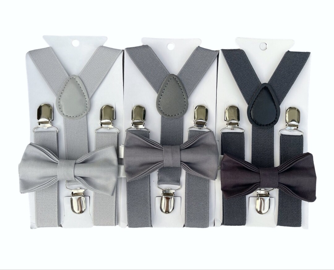 Great Description About Gray Bow Tie And Suspenders