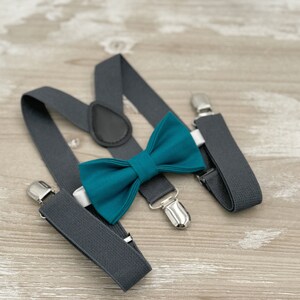 Oasis Bow tie & Suspenders | Charcoal Dark Gray Braces | Pocket Square | Ring Bearer Outfit | Boho Wedding | Groomsman Gift