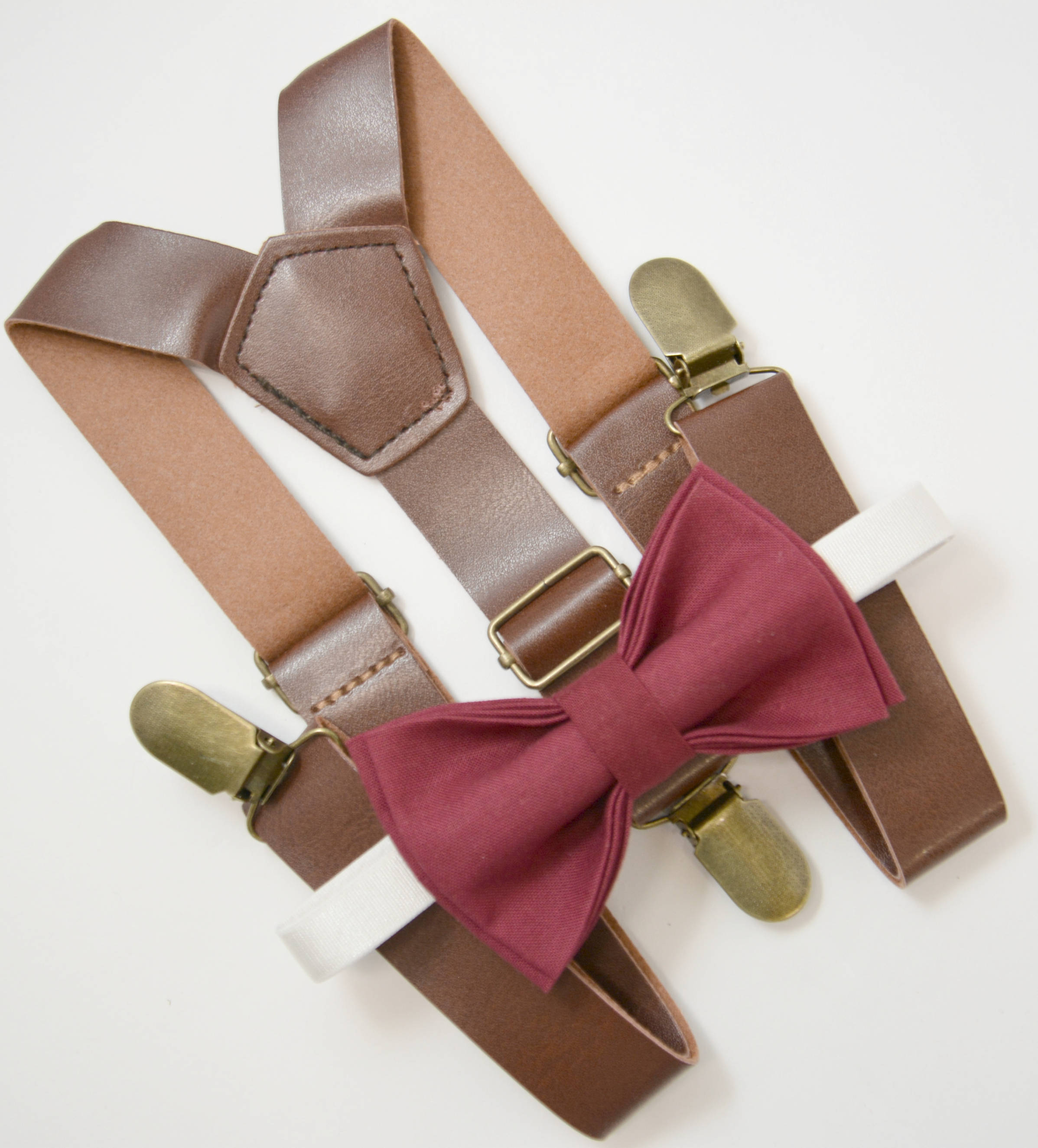 Bow Tie & Suspenders SET / Burgundy Wine Red Bow Tie and Brown Etsy