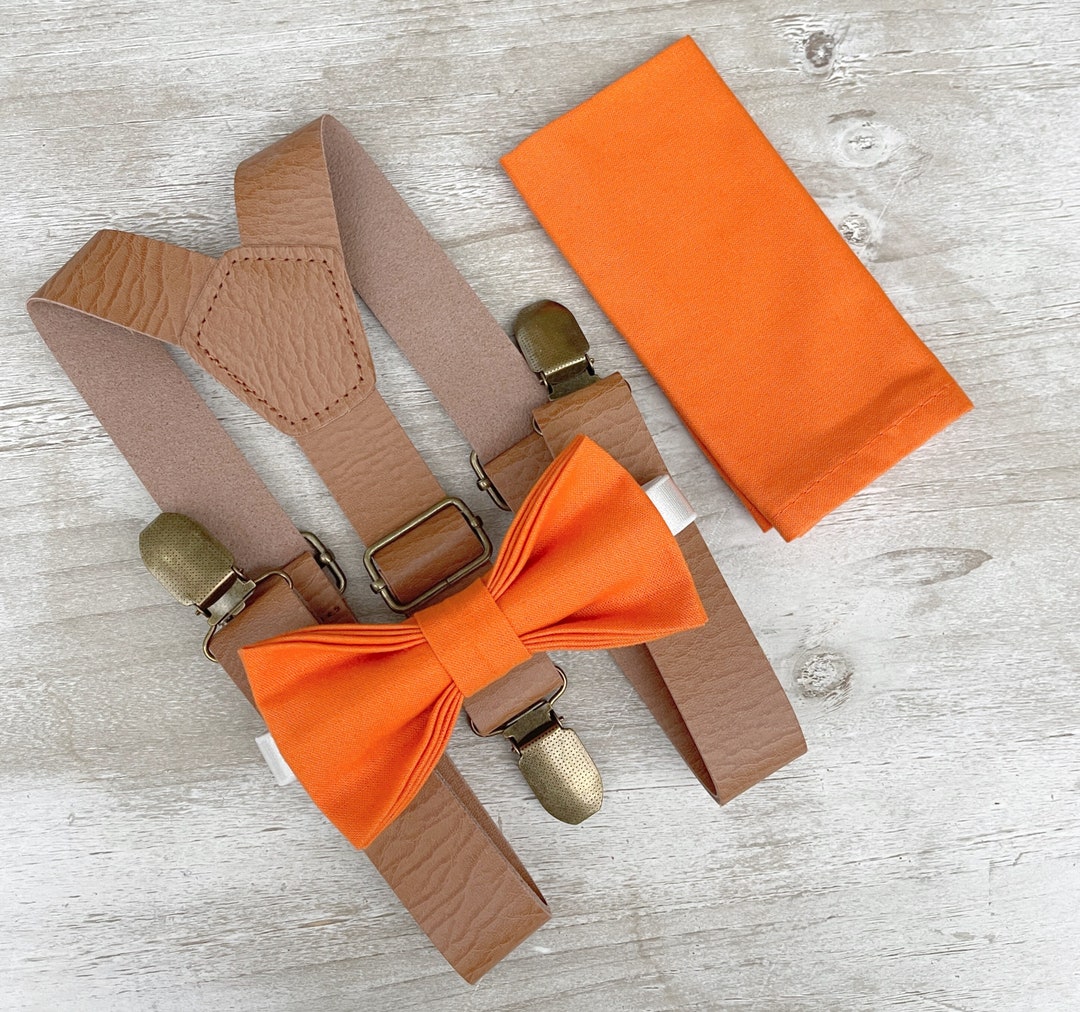 Kids Suspenders And Bow Tie Set Boys And Girls Adjustable 24 Inches Orange