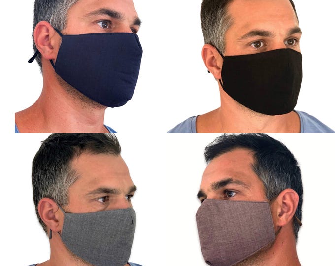 FACE MASK Reusable and Washable , unisex cotton fabric face mask , CLOTH Gray Black Beige Navy Blue Mask , Steel blue Mask for men  women