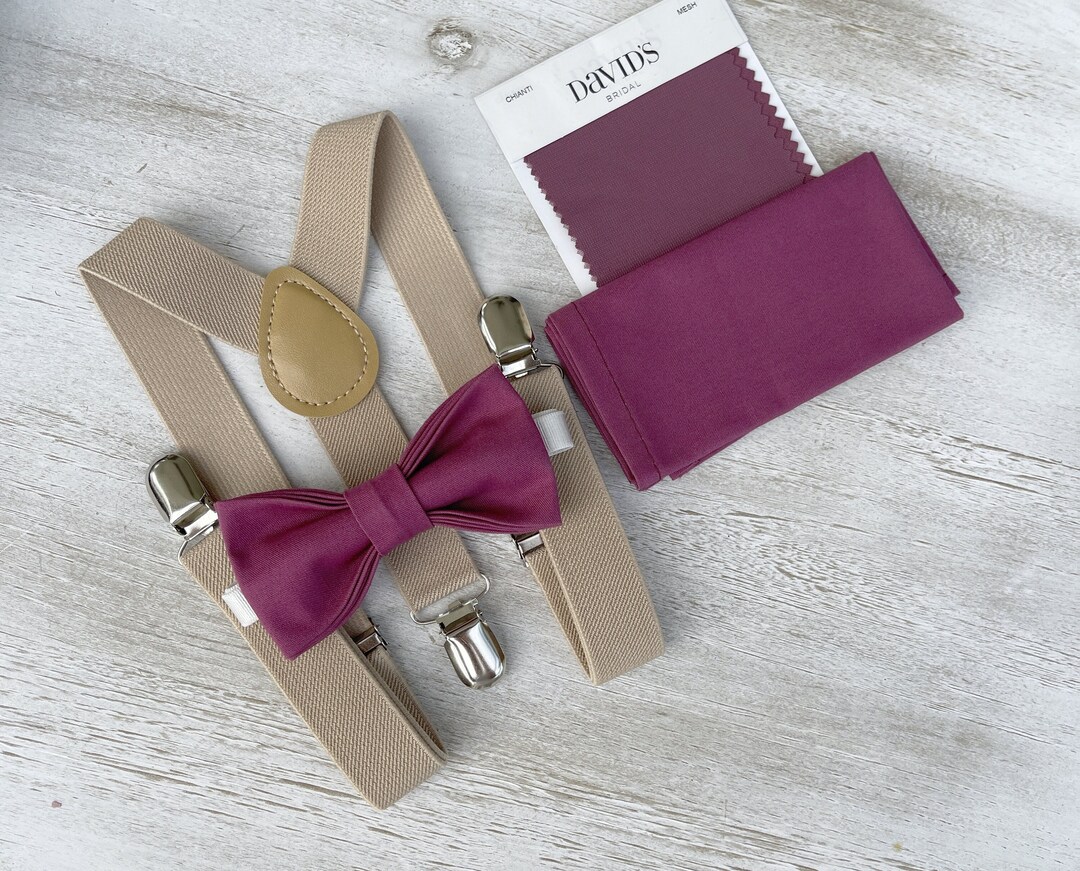 champagne colored bow tie and suspenders