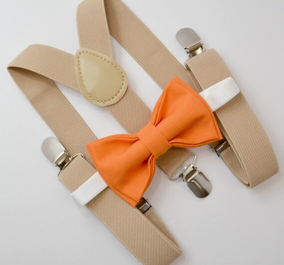 Bow Tie & Suspenders SET / Orange Bow Tie and Beige Tan Khaki Etsy