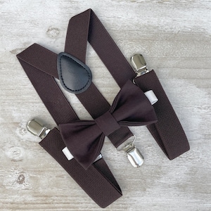 Coffee Brown Bow Tie & Suspenders Set - Ring Bearer and Groomsman Outfit, Rustic Wedding, All Sizes Baby to Adult