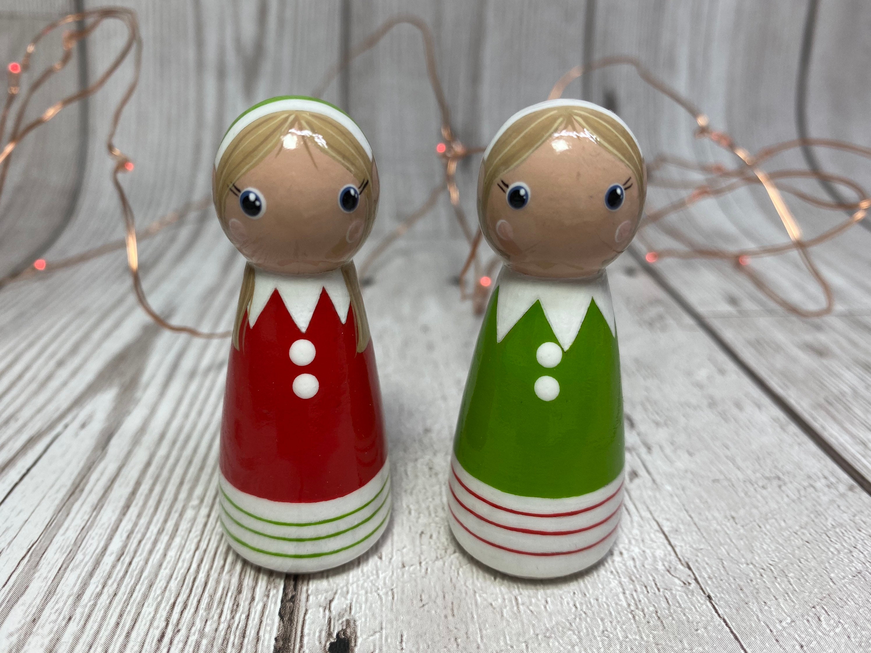 Christmas Elf Painted Wooden Peg Doll Decoration | Etsy