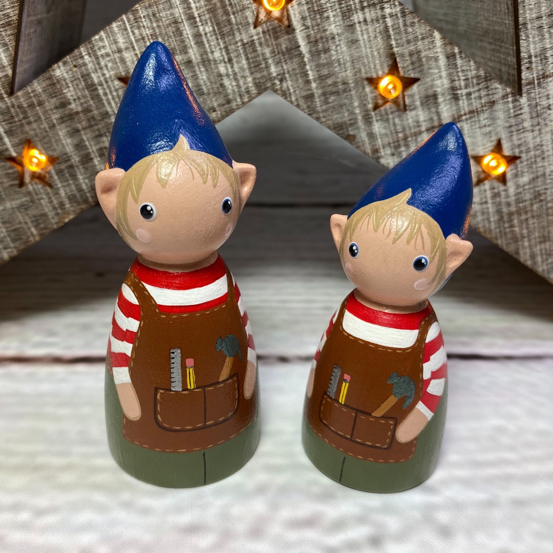 Christmas Elf Painted Wooden Peg Doll Decoration - Etsy