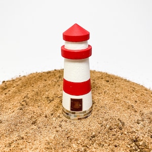 Little wooden lighthouse. Mini Hand painted gift. Miniature seaside