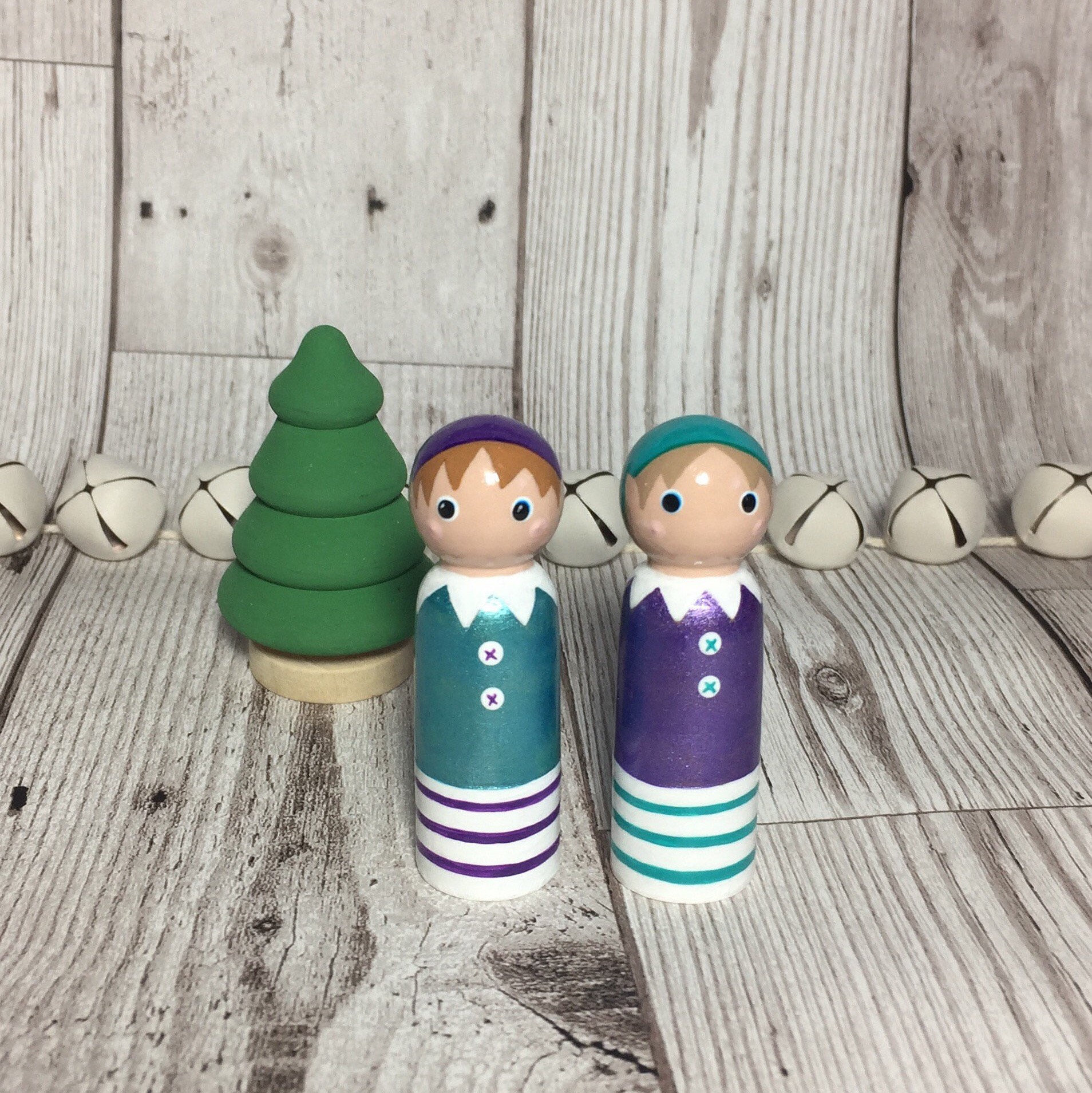 Christmas Elf Painted Wooden Peg Doll Decoration | Etsy
