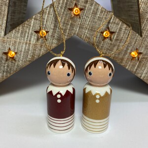 Christmas Elf Painted Wooden Peg Doll Decoration - Etsy