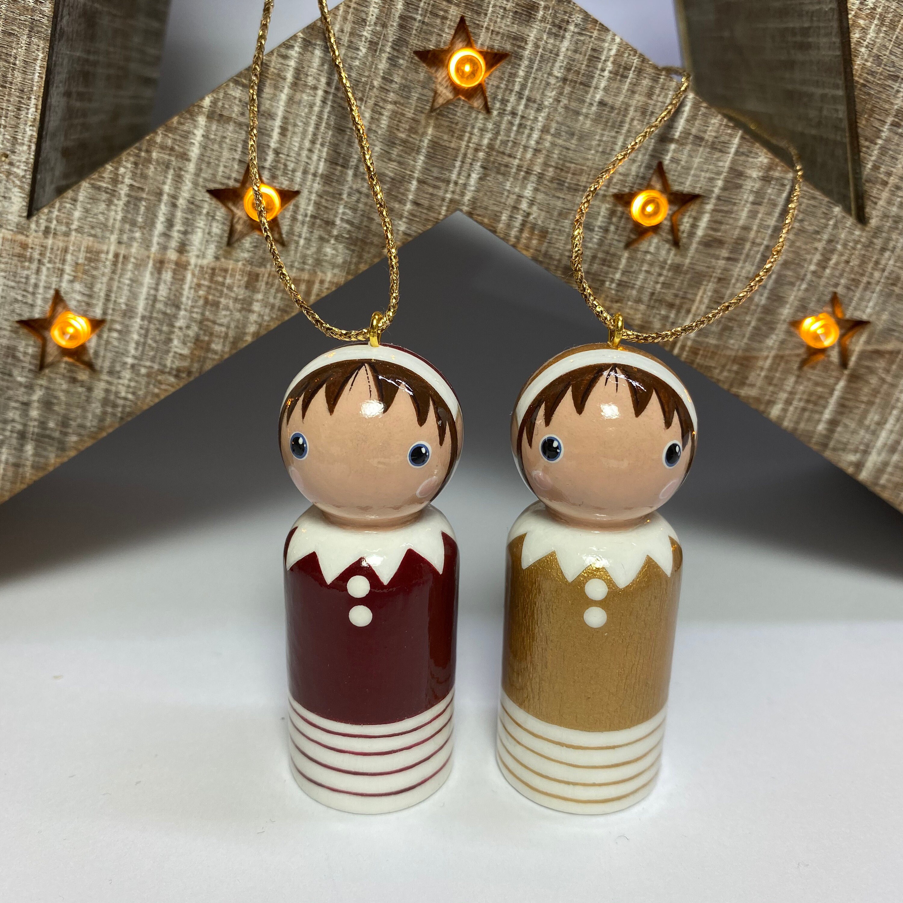 Christmas Elf Painted Wooden Peg Doll Decoration - Etsy UK