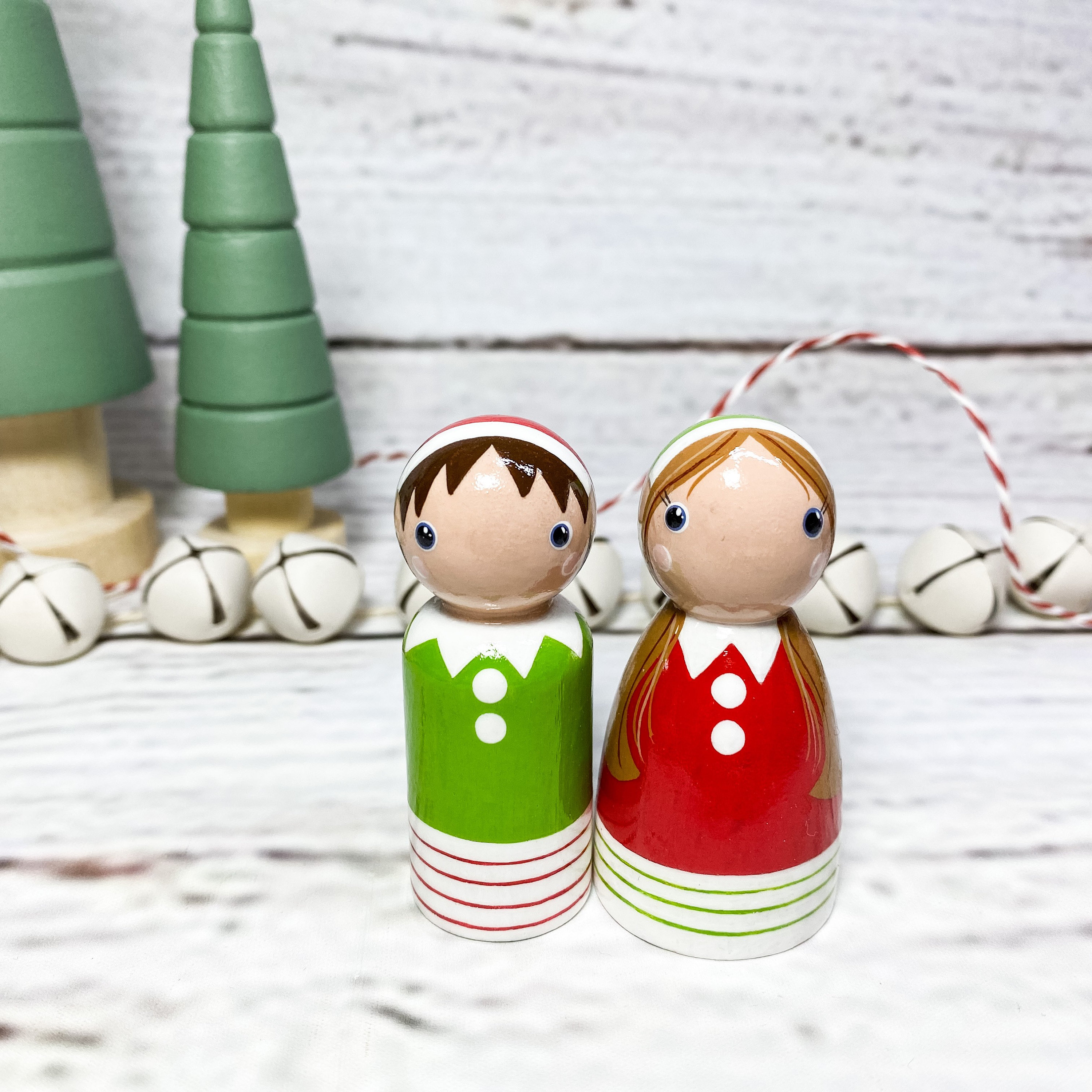 Christmas Elf Painted Wooden Peg Doll Decoration - Etsy UK