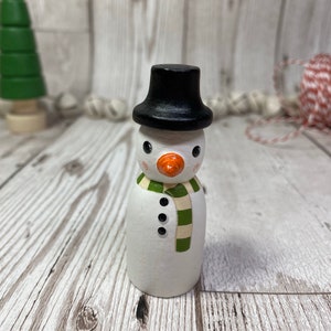 Christmas snowman wooden peg doll decoration. Vintage retro style gift