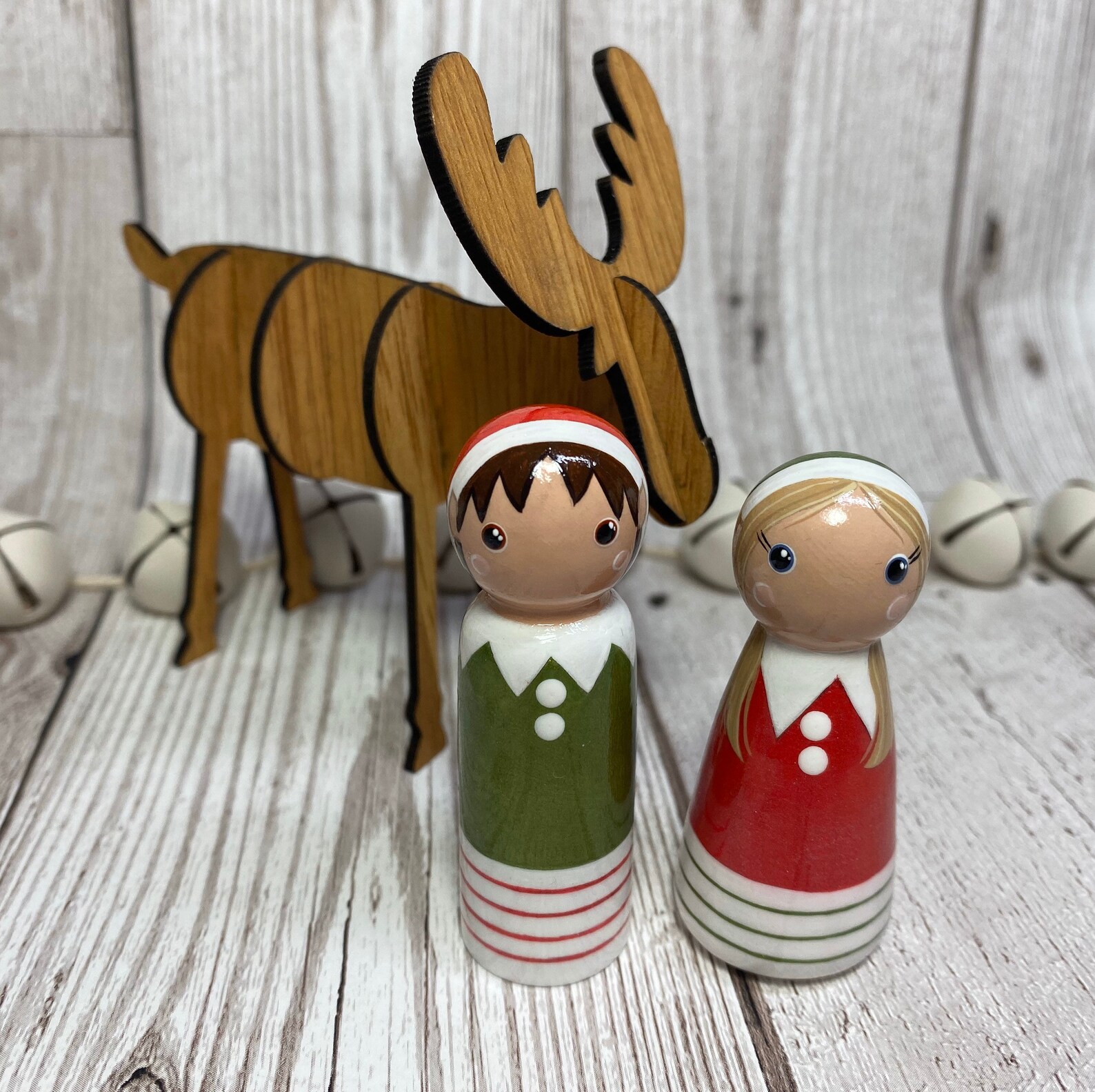 Christmas Elf Painted Wooden Peg Doll Decoration | Etsy