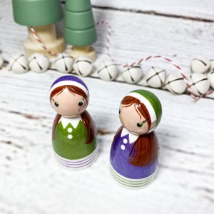 Christmas Elf Painted Wooden Peg Doll Decoration - Etsy