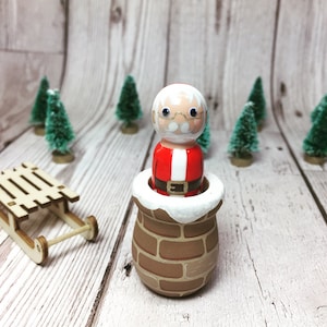 Handmade Santa Peg Doll in Chimney: Christmas Decoration, Stocking Stuffer