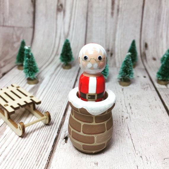 Christmas Santa In A Chimney Wooden Peg Doll Decoration Etsy