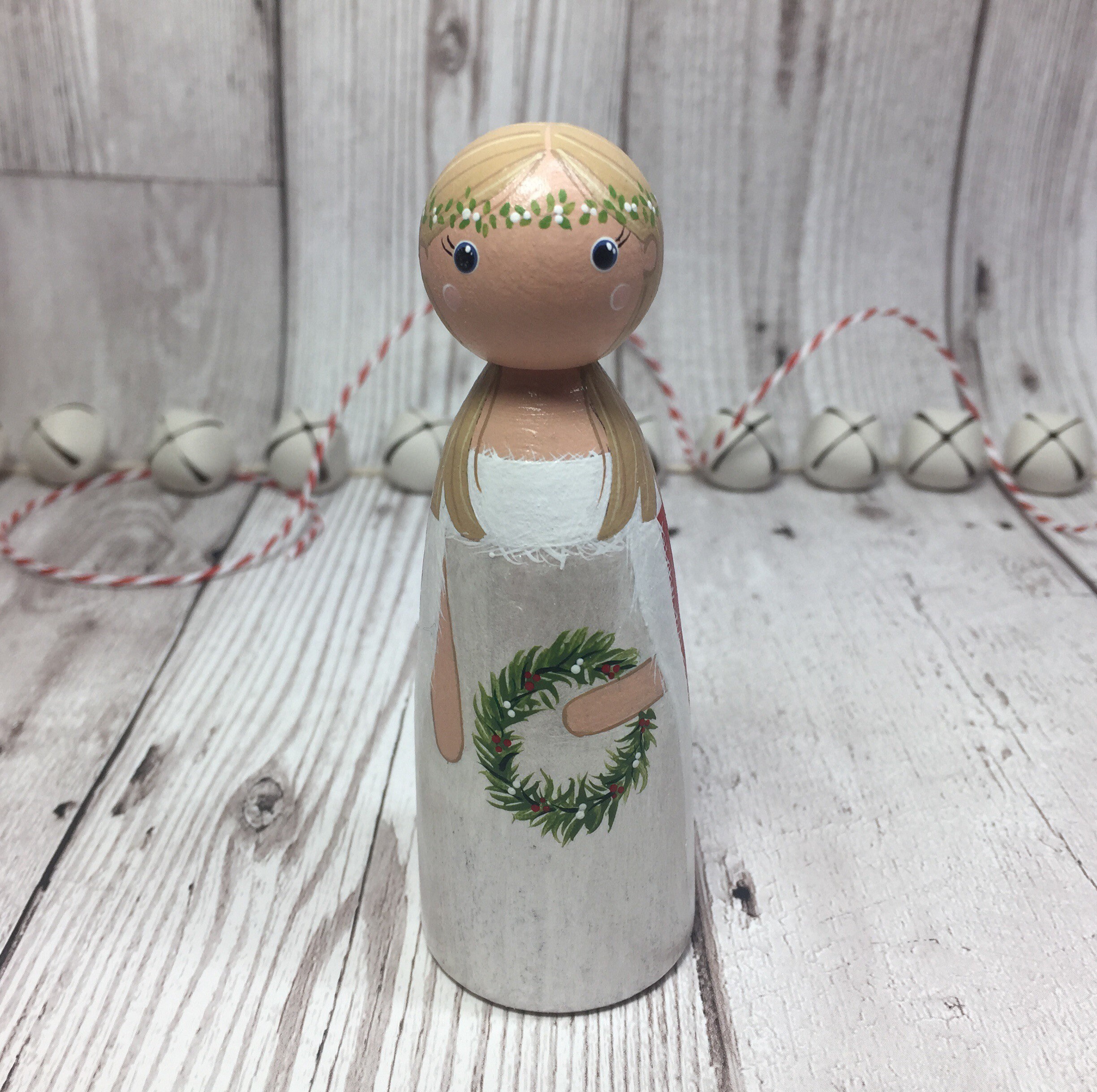 Vintage Christmas Decoration, Wooden Peg Doll Rustic Folk Style ...