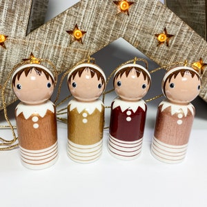 Christmas Elf painted wooden peg doll decoration