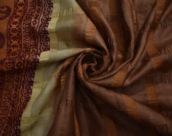 vintage silk sari women wear 100% pure silk sari fabric 5 yard silk fabric beige orange Paisley printed silk saree