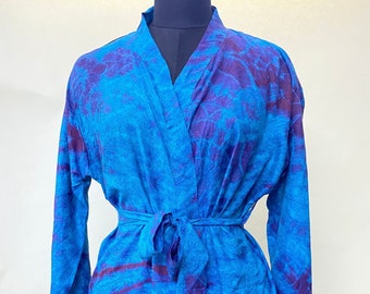 Ocean Breeze Elegance: Women's Tie-Dye Beach Kimono Cover Up Dress – for Summer, Swimwear, and Maternity, Handmade in India.