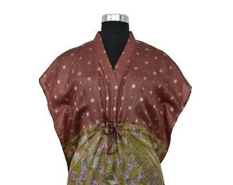 Long Silk Kaftan For Women, Silk Kimono For Her, Vintage Silk Robe Luxury Dress, Designer Silk Caftan Dress