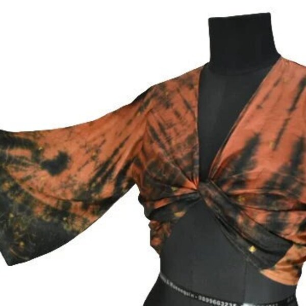 Haut noué| Haut portefeuille en soie| Haut portefeuille orange et noir| Débardeur tie-dye| Haut d’été/Style Boho| Haut du festival| Hauts de plage| Taille unique| Livraison gratuite