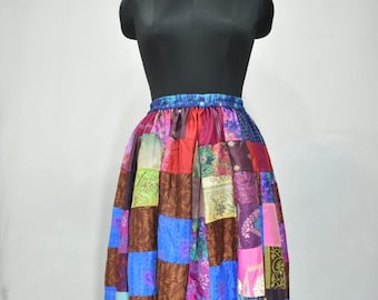 colorful skirt patchwork skirt sewing pattern 100% pure silk