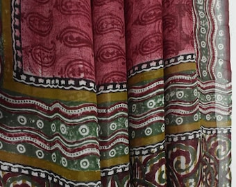 Maroon Vintage Sari 100% Pure Georgette Silk Indian Printed 6 yard Craft Fabric