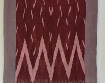Classic Ikat Cotton Maroon Artisan Dyed & Woven Fabric Hand-Crafted Indian 