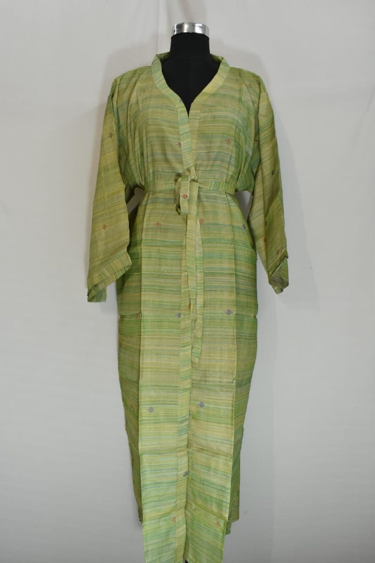 green satin kimono
