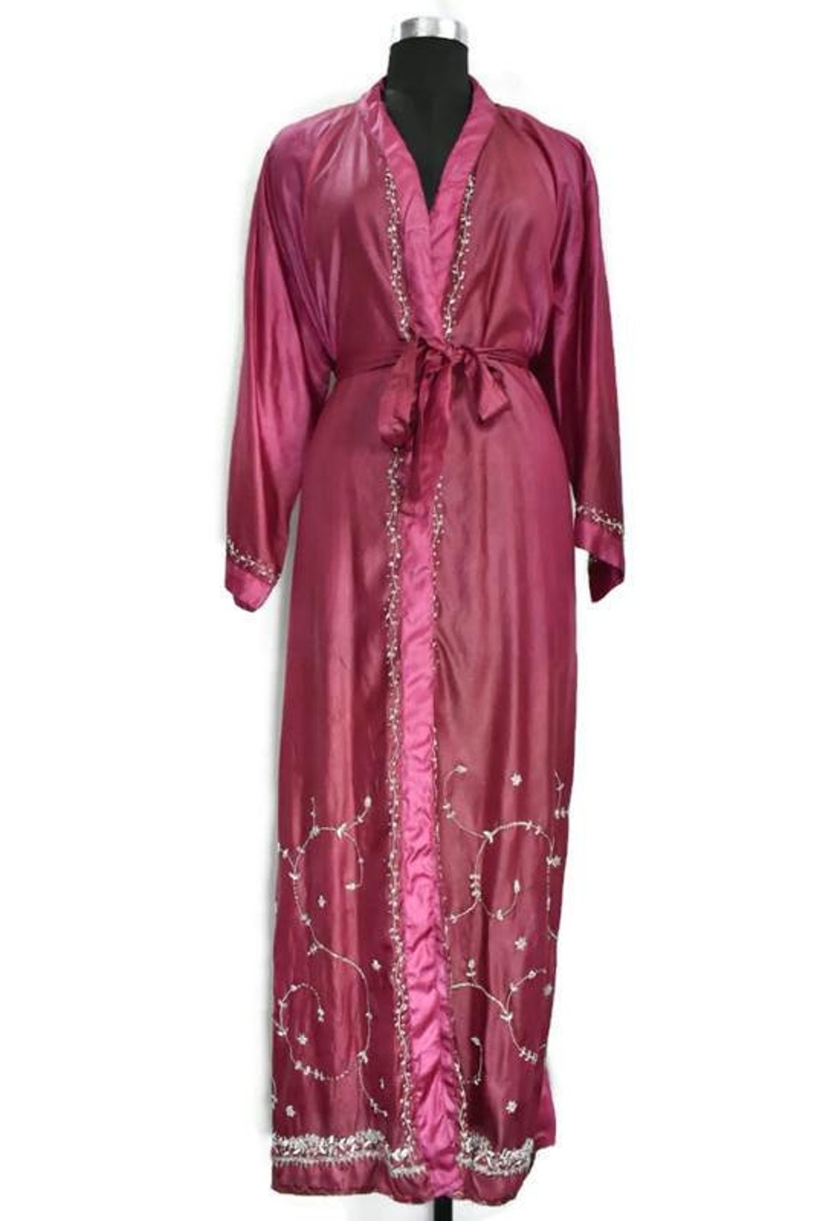 Robe kimono longue soie robe de chambre rose kimono vintage Etsy