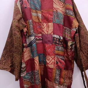 "Captivating patchwork silk kimono perfect for adding flair to any outfit"