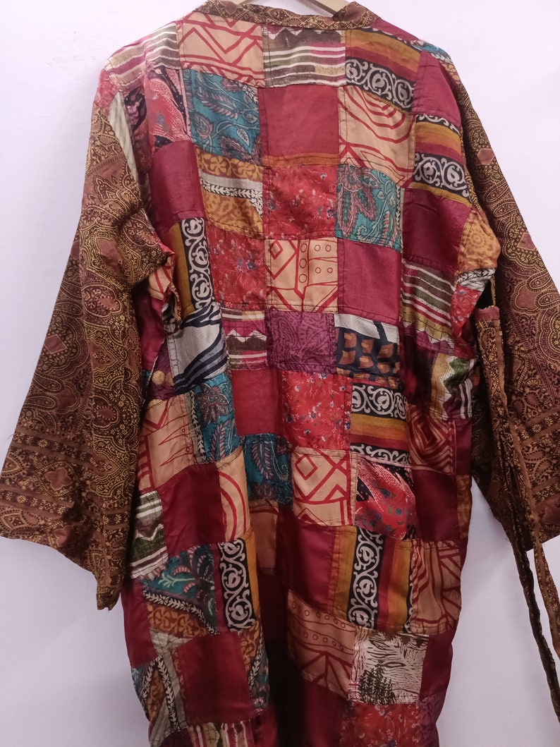 "Captivating patchwork silk kimono perfect for adding flair to any outfit"