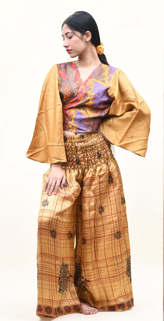 Colorful Silk Wrap Top and pant Pure Silk Blouse f