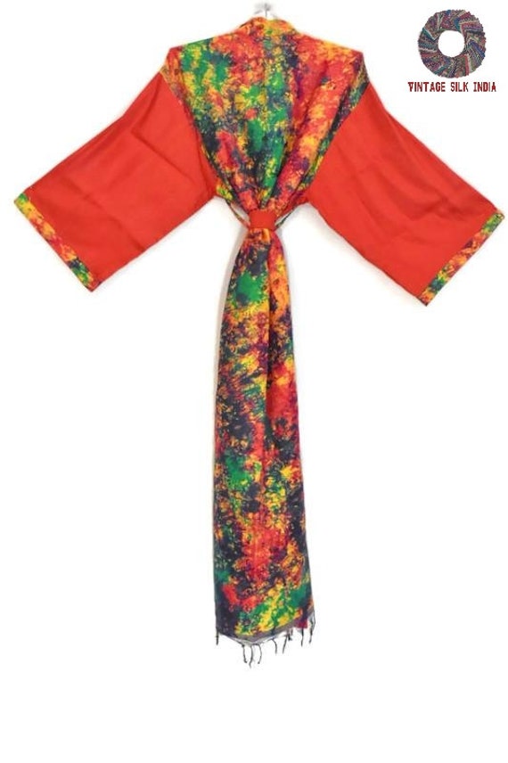 Kimono Robe, Indian Silk Kimono, Bathrobe, Vintag… - image 7