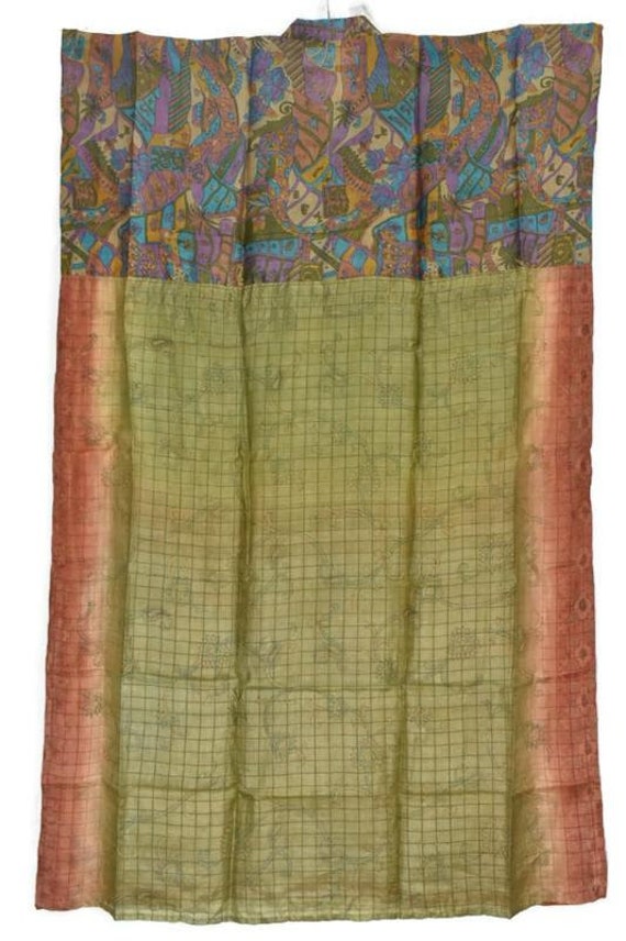 Vintage Silk Kaftan: Hand Printed Long Maxi Gown … - image 9