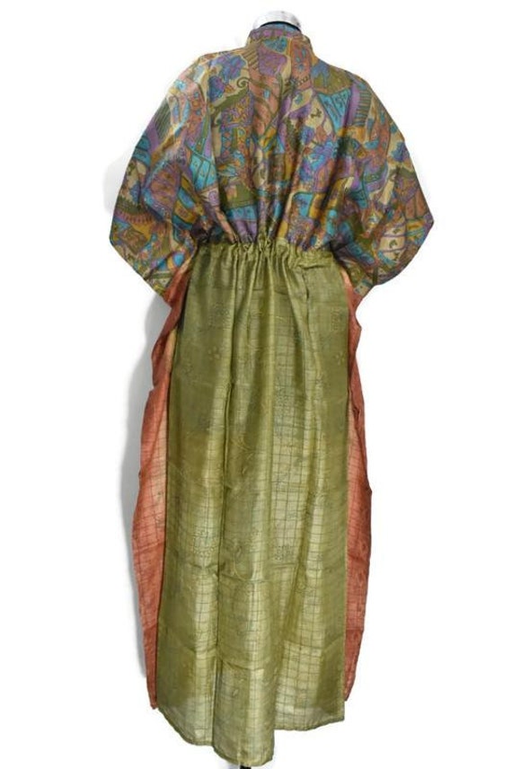 Vintage Silk Kaftan: Hand Printed Long Maxi Gown … - image 3