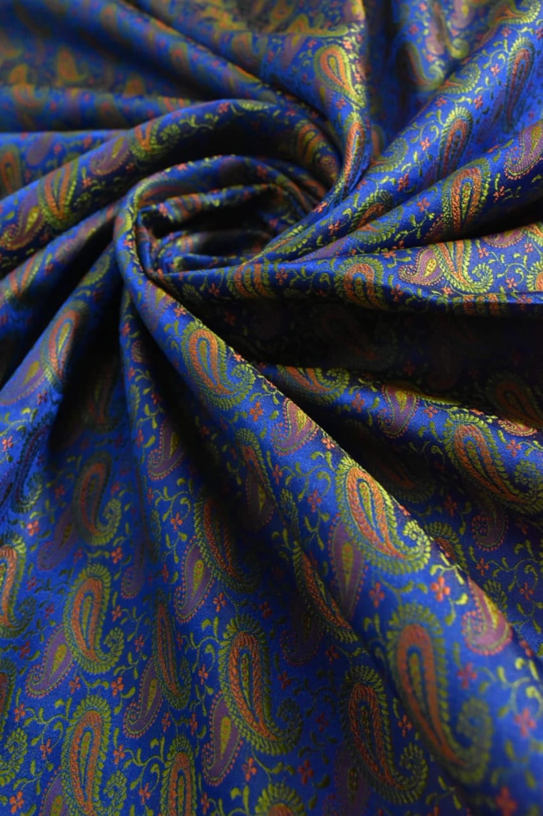 Blue Vintage Sari 100% Pure Satin Silk Heavy Jacquard Sarees Hand Woven ...