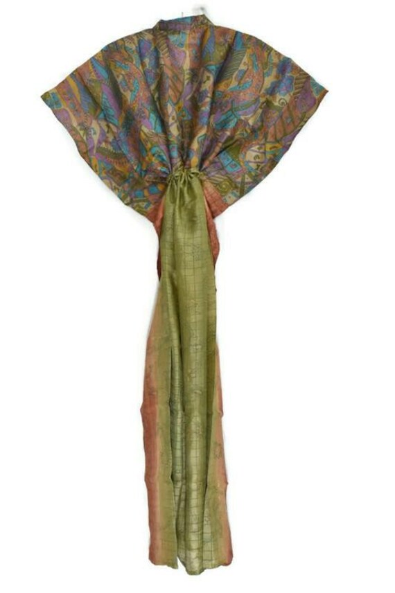 Vintage Silk Kaftan: Hand Printed Long Maxi Gown … - image 6