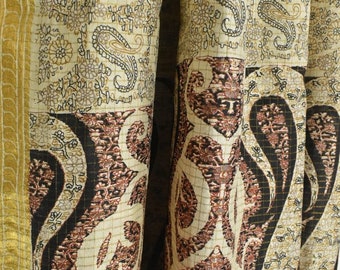 Vintage Sari 100% Pure Silk Sarees Indian beige printed 5 Yd Paisley Craft Fabric