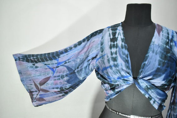 Bell sleeve top cropped bell grey & black tie dye… - image 8