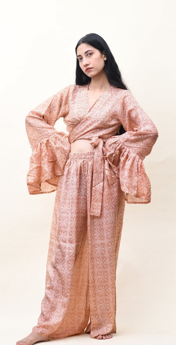 Trendy Cream & Brown robe Top - Boho Style Hippie… - image 1