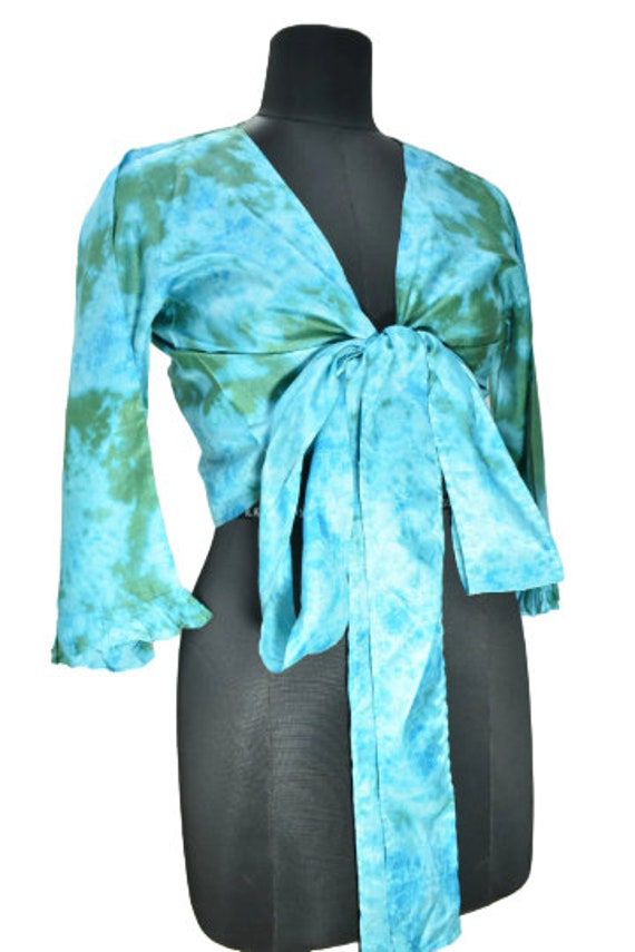 Women clothing tie dye wrap top silk wrap top tie t… Gem