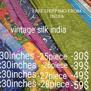 LOT ART SILK Antique Vintage Sari REMNANT Fabrics 100 GRAMS MIXED COLORS CRAFT 