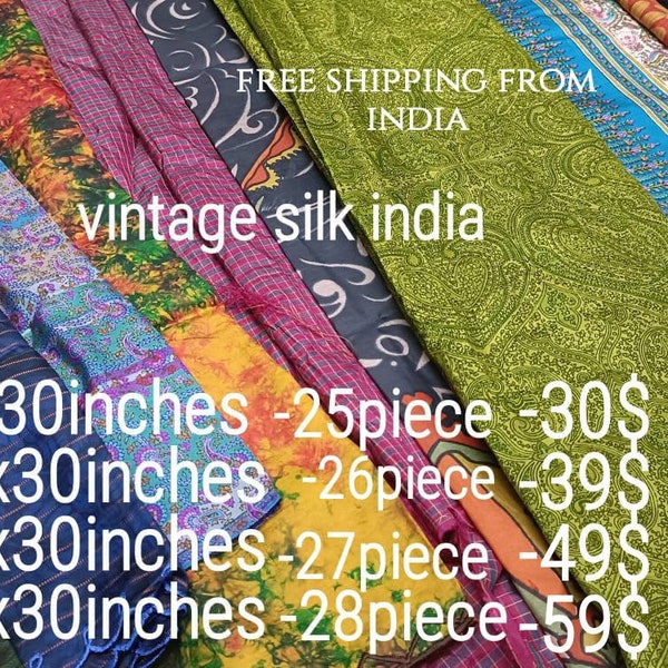 8 x 30 po, 10 x 30 po, 12 x 30 po. Projet de journal de courtepointe en lot de restes de tissu sari vintage en soie.
