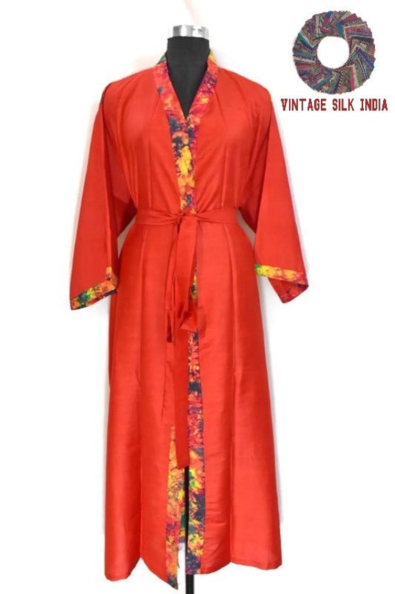 Kimono Robe, Indian Silk Kimono, Bathrobe, Vintag… - image 1